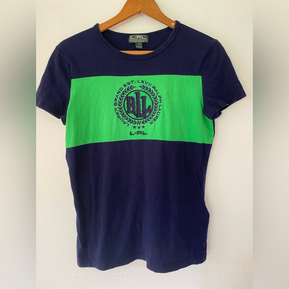 Ralph Lauren vintage LRL Navy & Green Colorblock Logo Tee